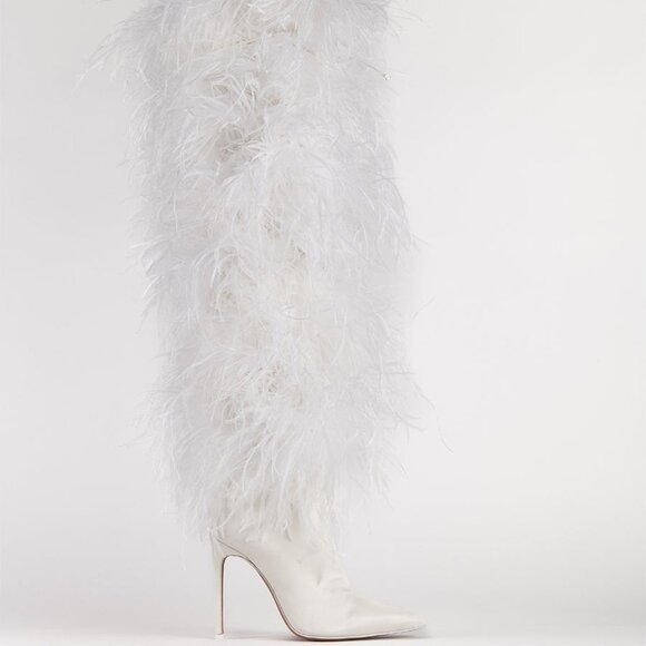 The New Arrivals by Ilkyaz Ozel Over The Knee Boot 110 in White FEATHER 6 - Picture 10 of 11